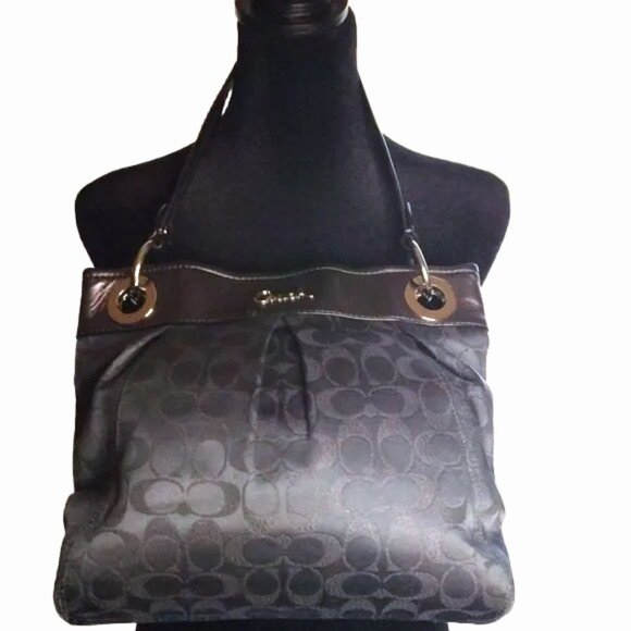 Genuine COACH Signature Black Hobo Bag, Large Size with Silver Hardware - Picture 1 of 10